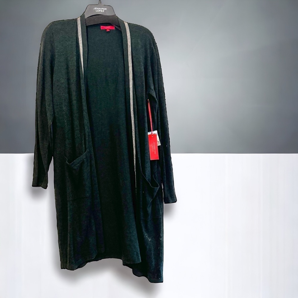 New Jennifer Lopez Open Front Cardigan with Pockets - Large (NWT) Green/Black